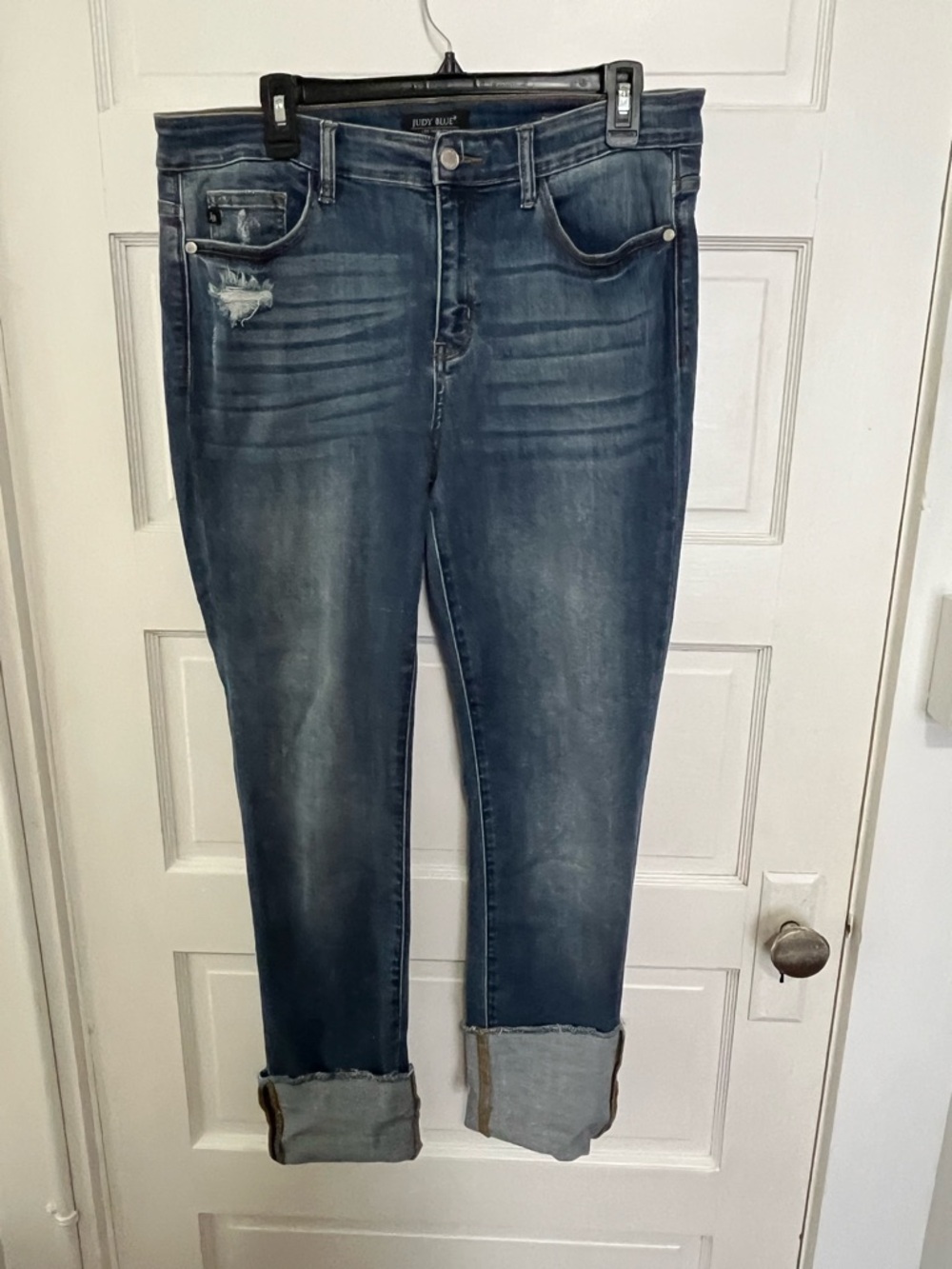 Judy Blue Medium Wash Ankle Crop Distressed Stretch Jeans 13/31